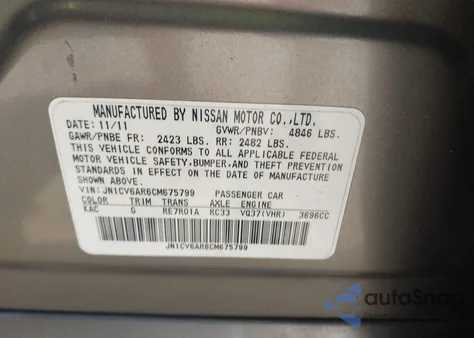 2012 Infiniti G37X z USA, uszkodzony, nr VIN JN1CV6AR6CM675799
